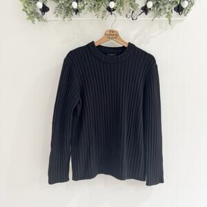 Sisley Made In Italy Mens Black Ribbed Designer Sweater #LS
